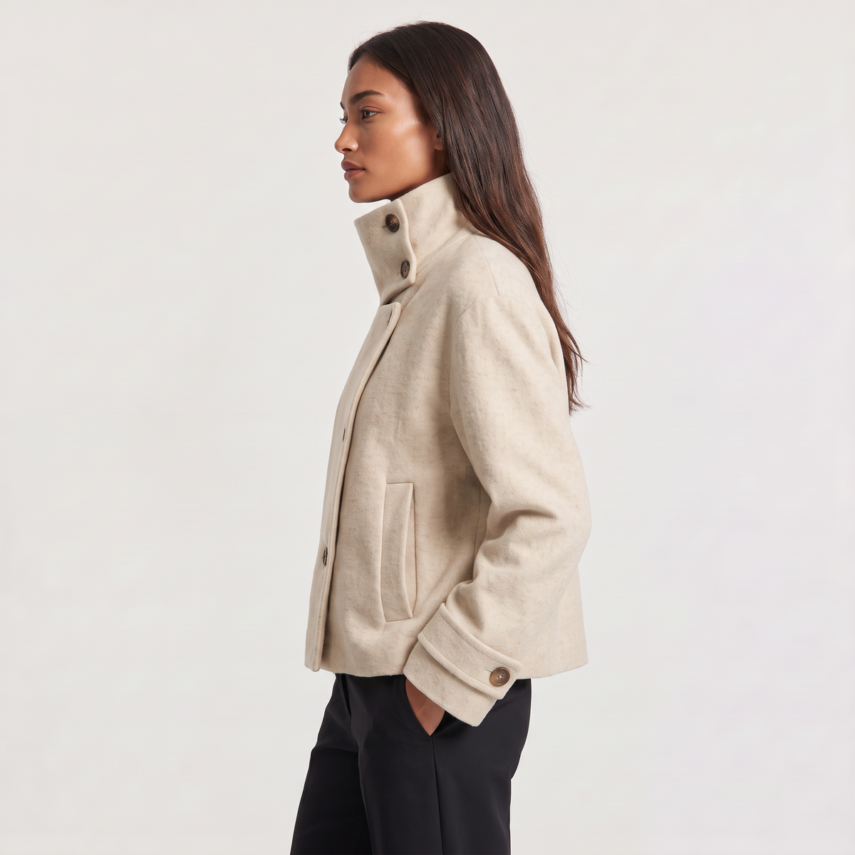 Funnel Neck Button-Front Jacket