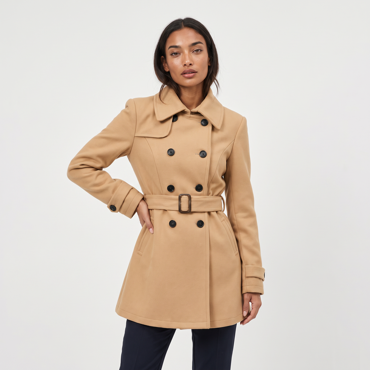 Double-Breasted Belted Trench Coat