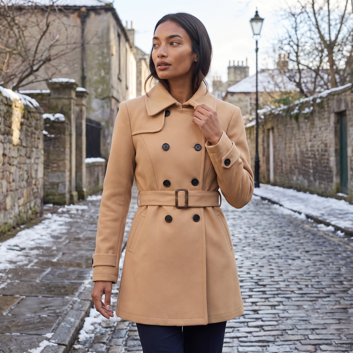 Double-Breasted Belted Trench Coat