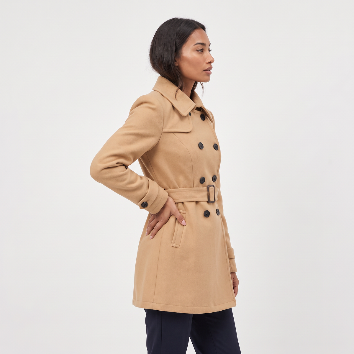 Double-Breasted Belted Trench Coat