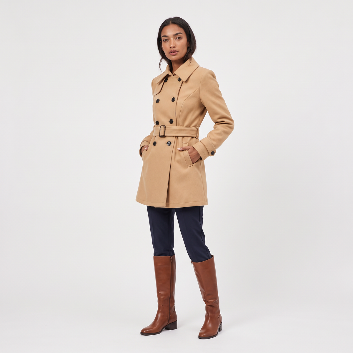 Double-Breasted Belted Trench Coat