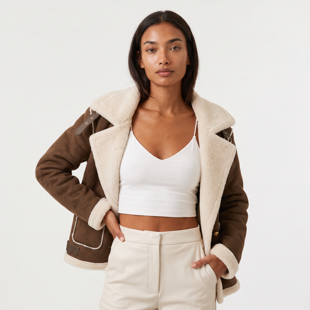 Shearling-Trim Aviator Jacket