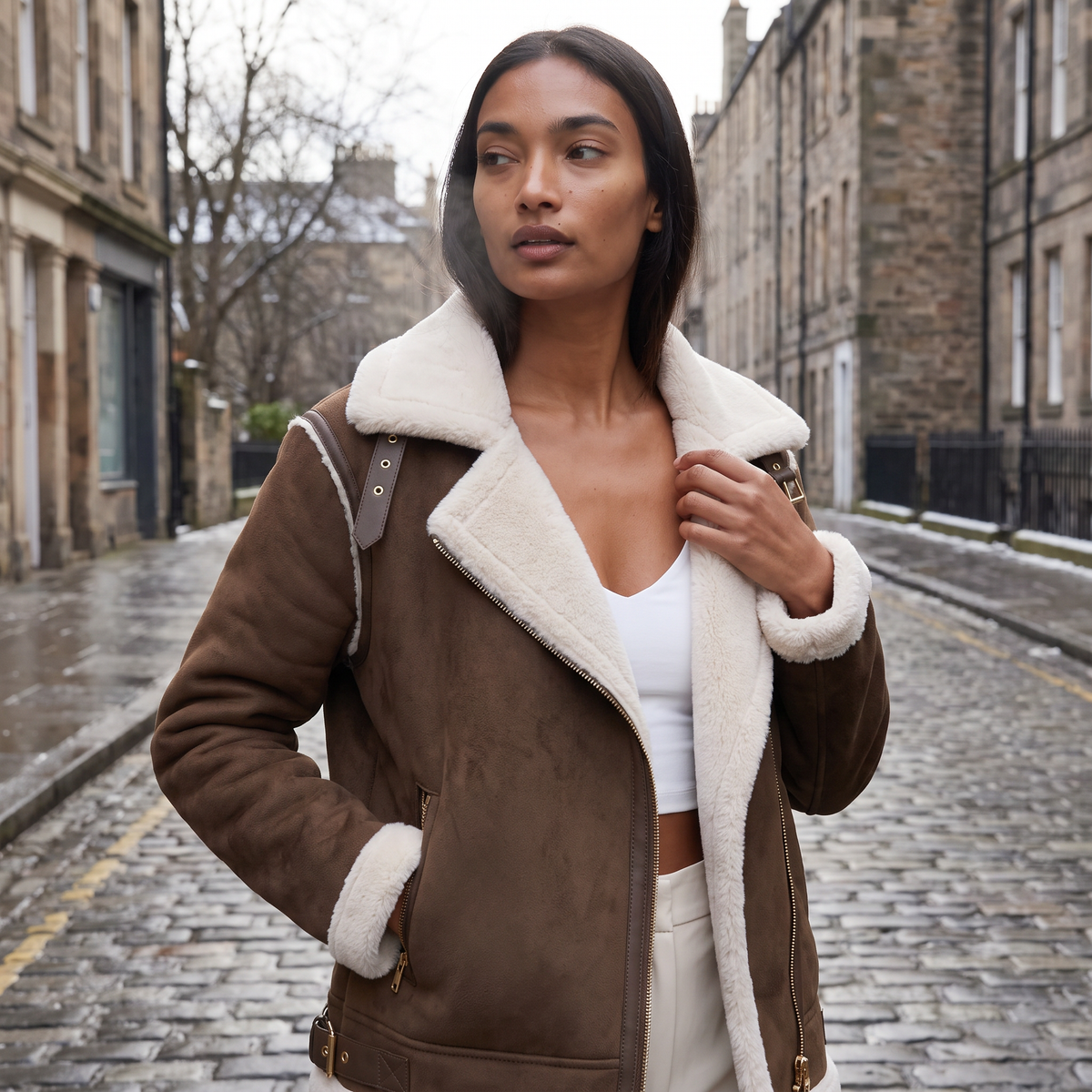 Shearling-Trim Aviator Jacket