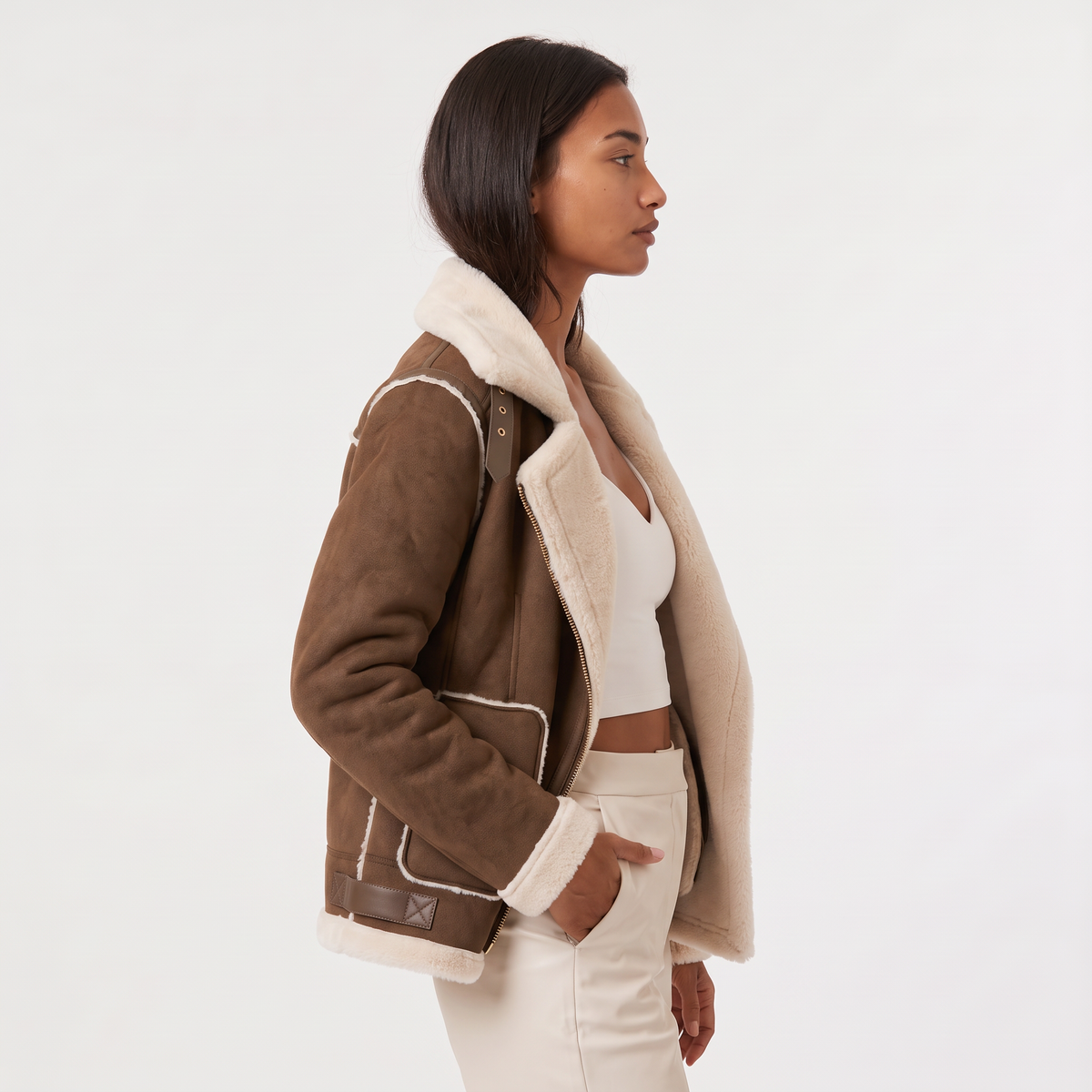 Shearling-Trim Aviator Jacket