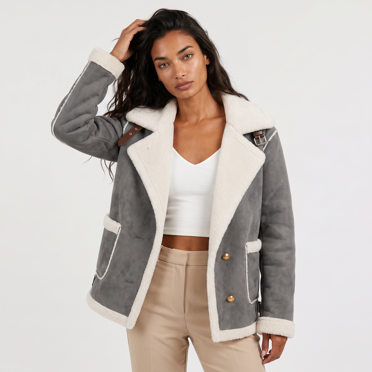 Shearling-Trim Aviator Jacket
