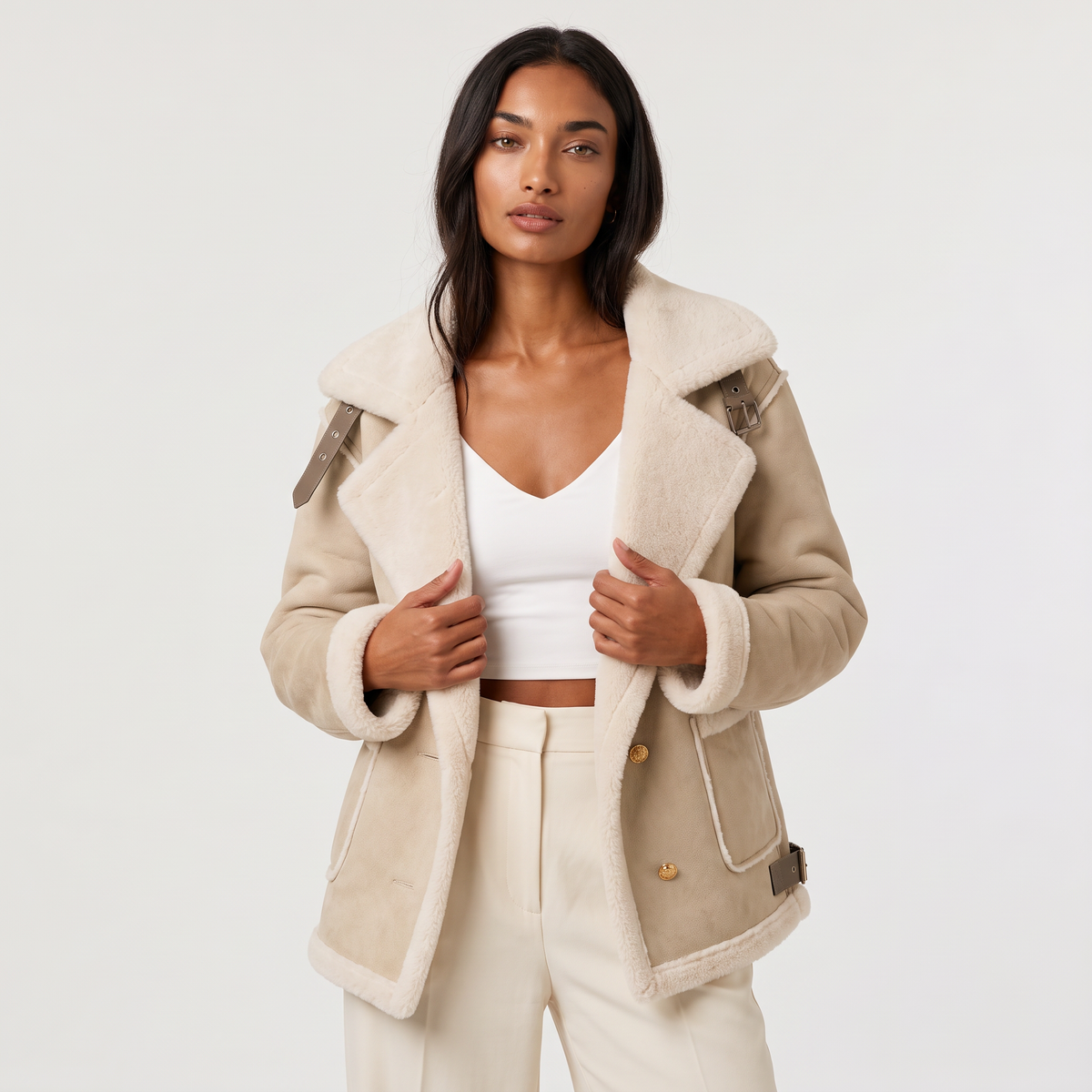 Shearling-Trim Aviator Jacket