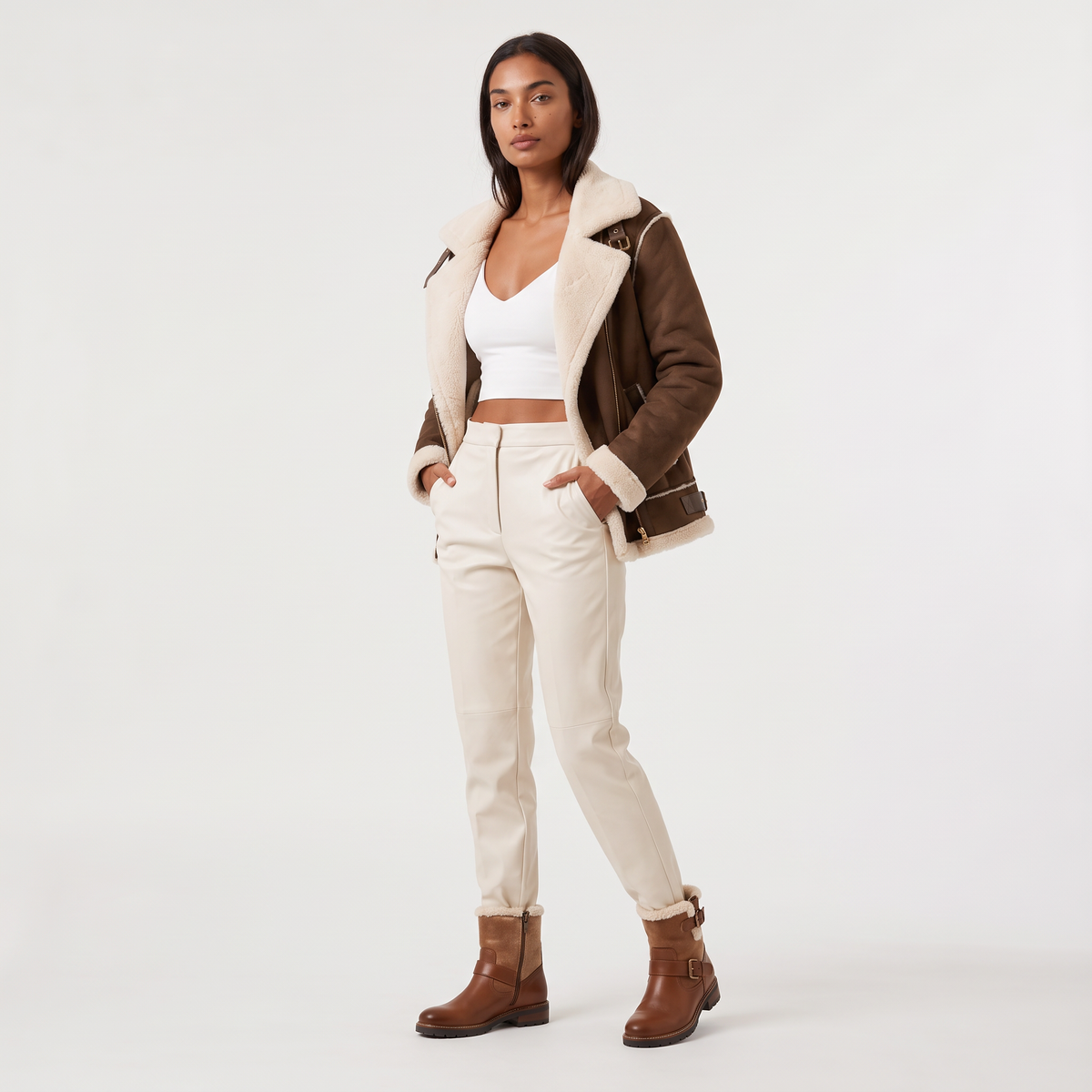 Shearling-Trim Aviator Jacket