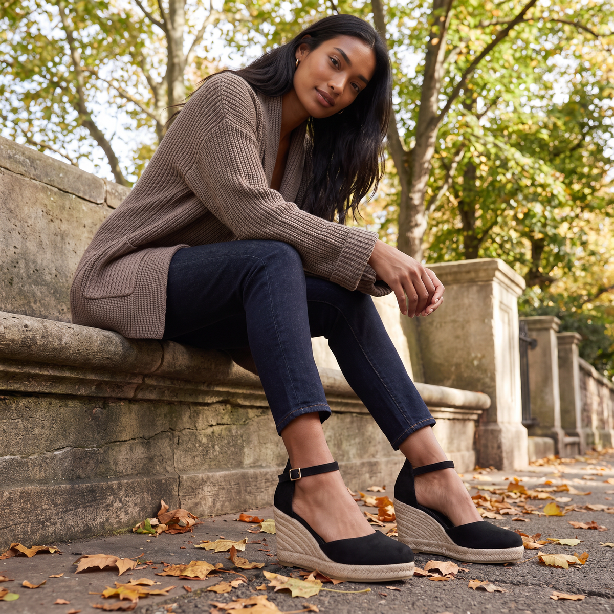 Closed-Toe Wedge Sandals - Ankle Strap