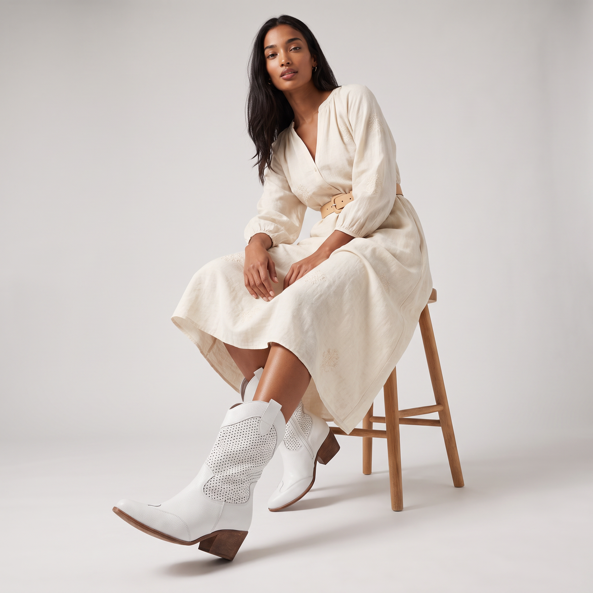 Perforated Western Mid-Calf Boots