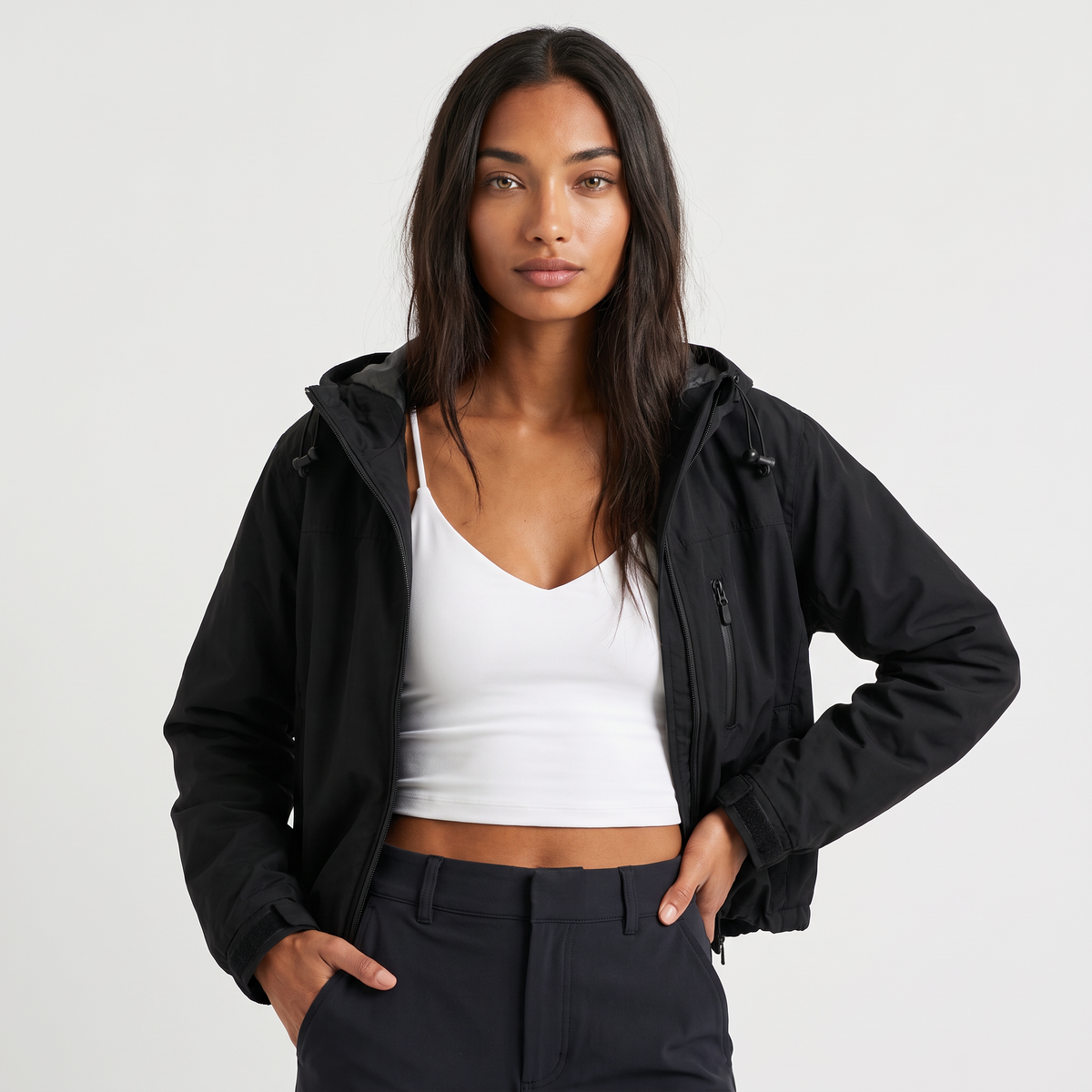 Cropped Hooded Windbreaker Jacket