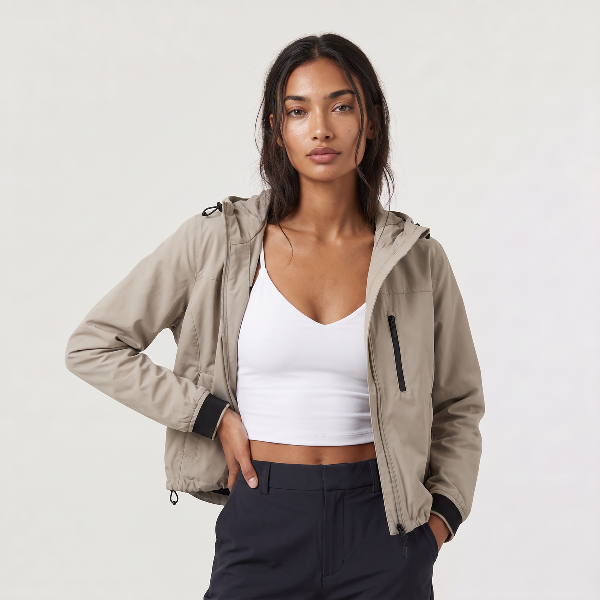 Cropped Hooded Windbreaker Jacket