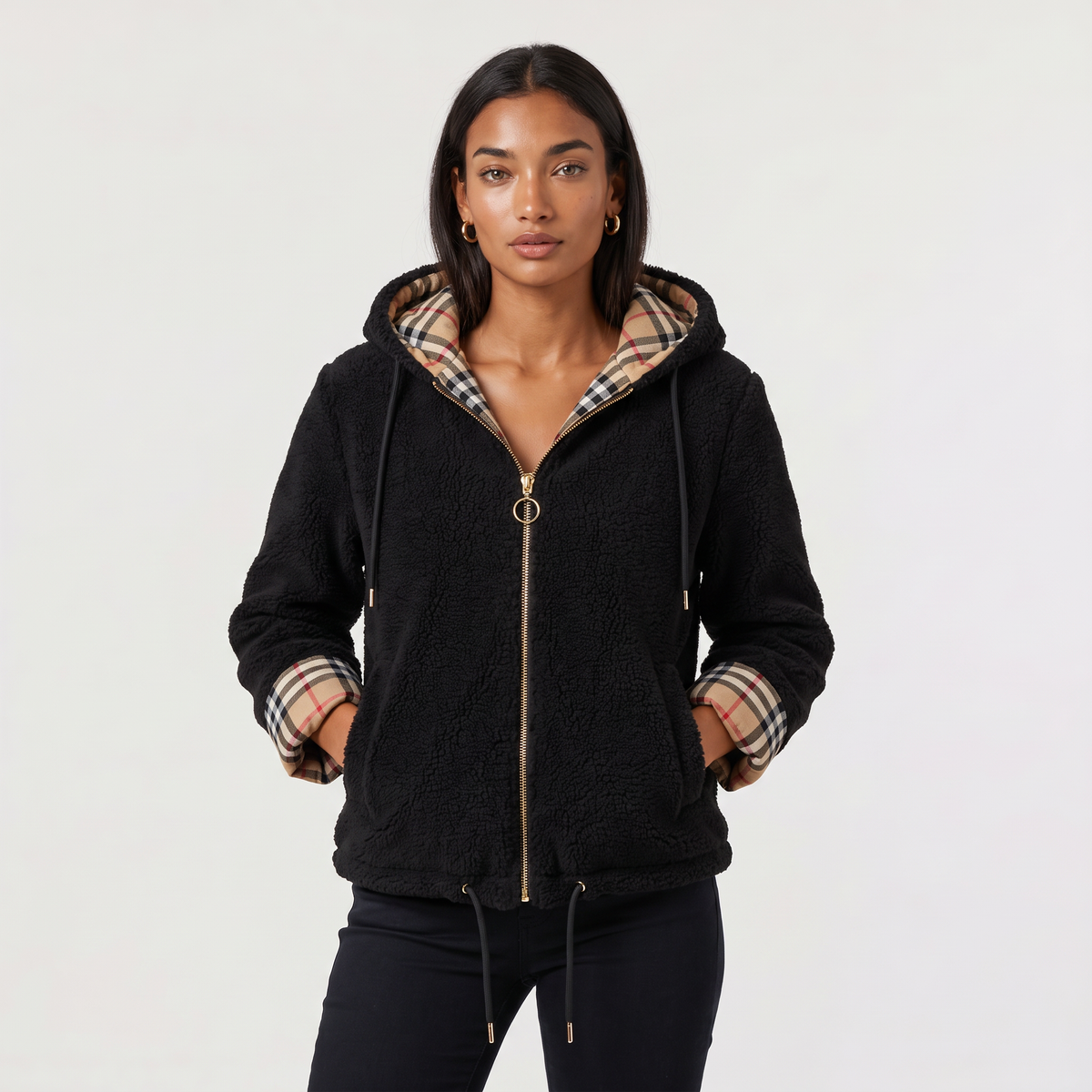 Hooded Drawstring Longline Jacket