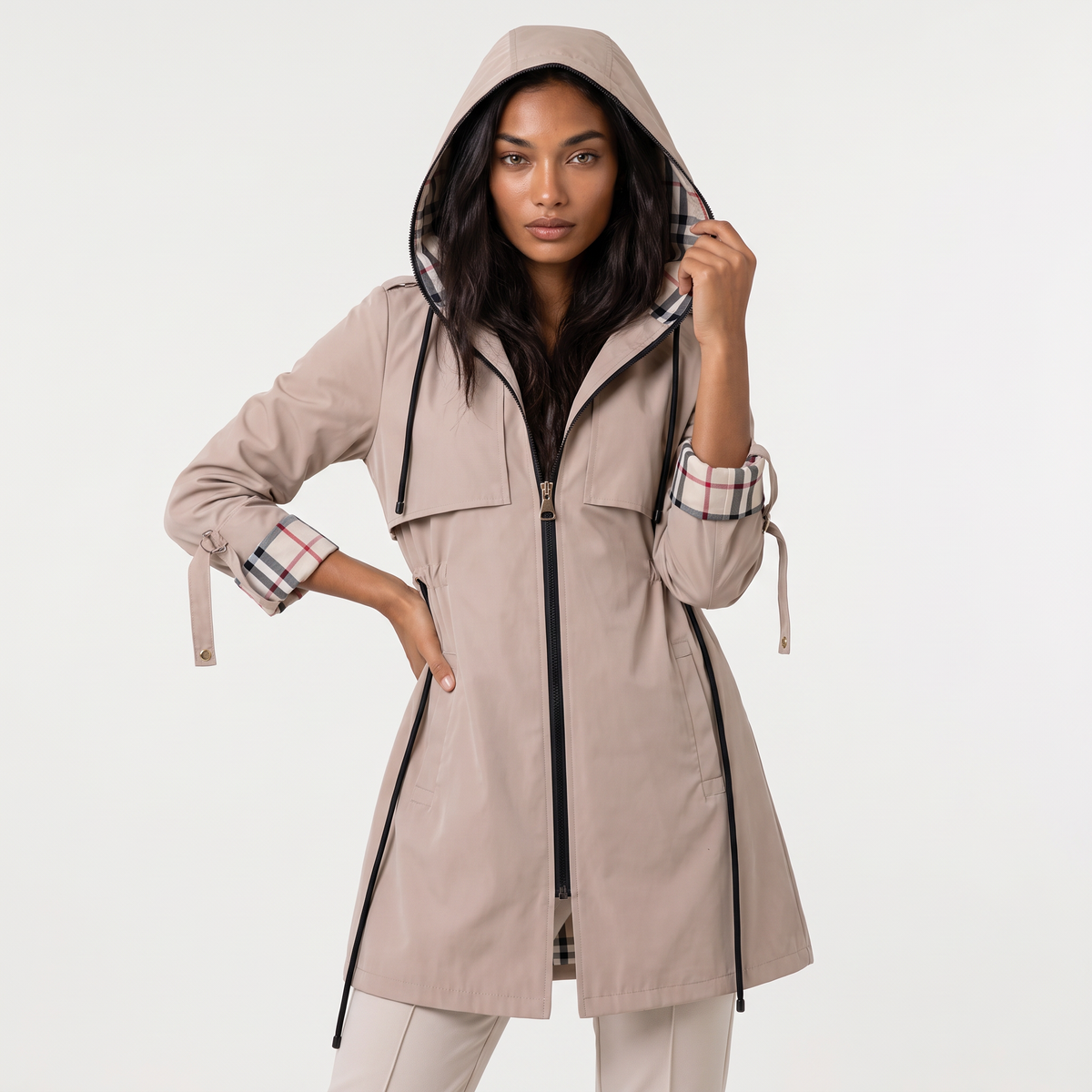 Hooded Drawstring Longline Jacket