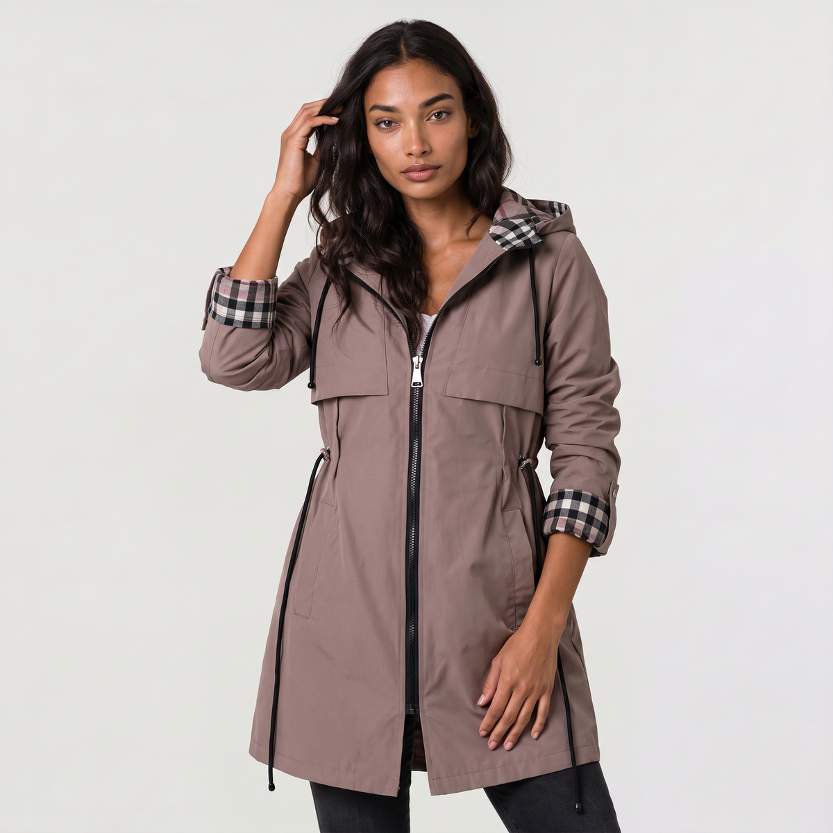 Hooded Drawstring Longline Jacket