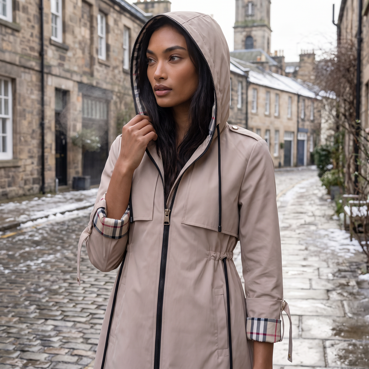 Hooded Drawstring Longline Jacket