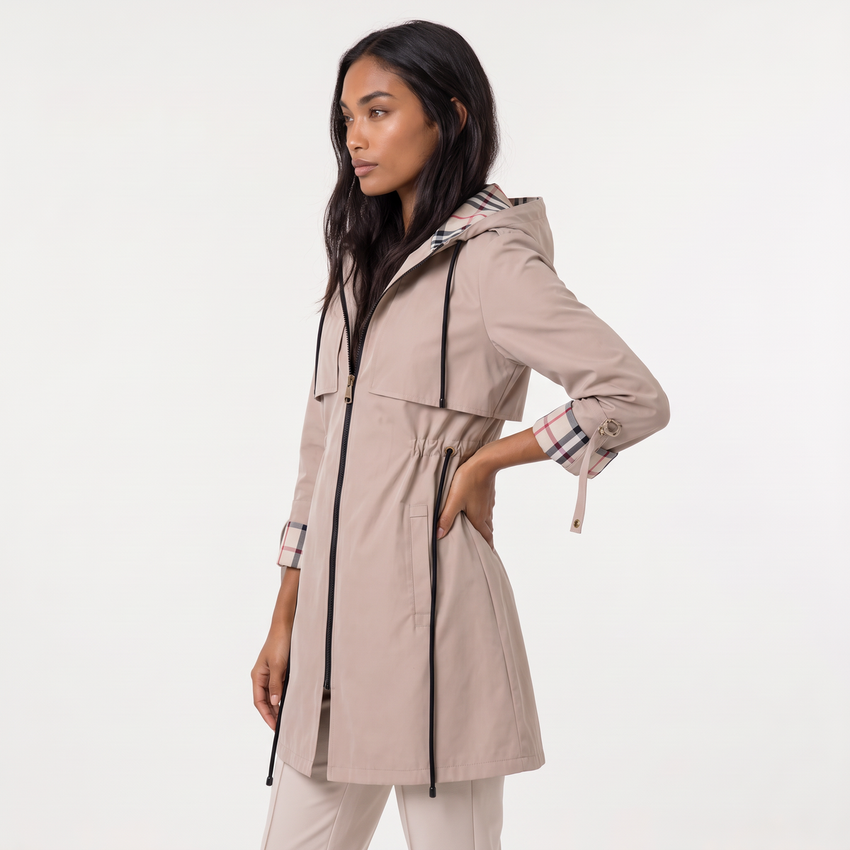 Hooded Drawstring Longline Jacket