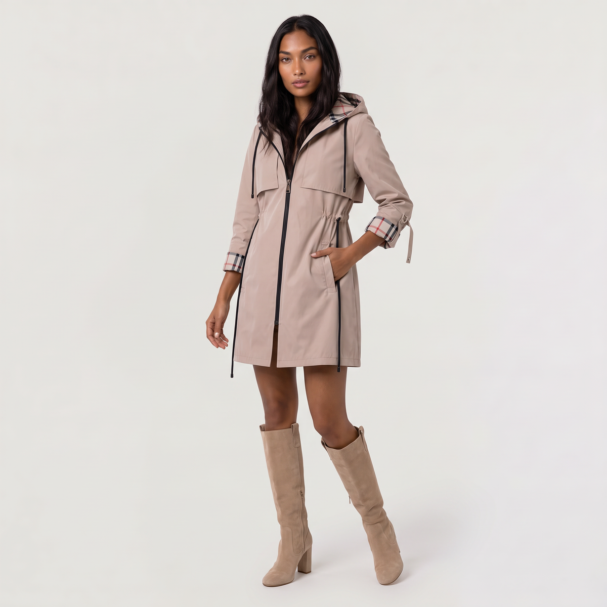 Hooded Drawstring Longline Jacket