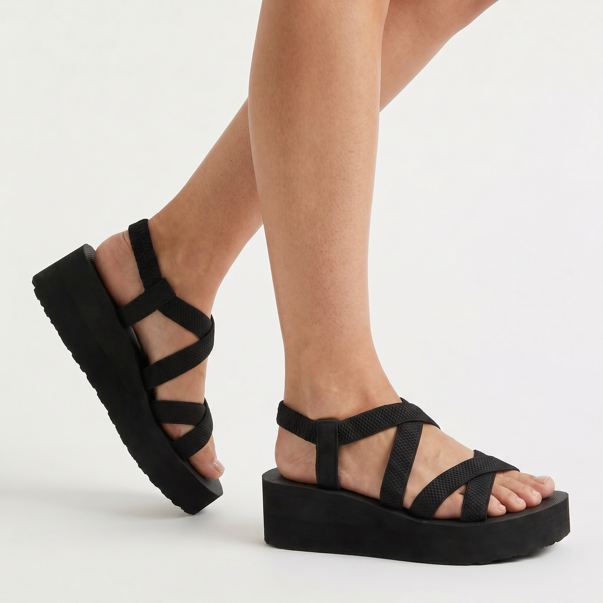 Black Platform Ankle-Strap Sandals