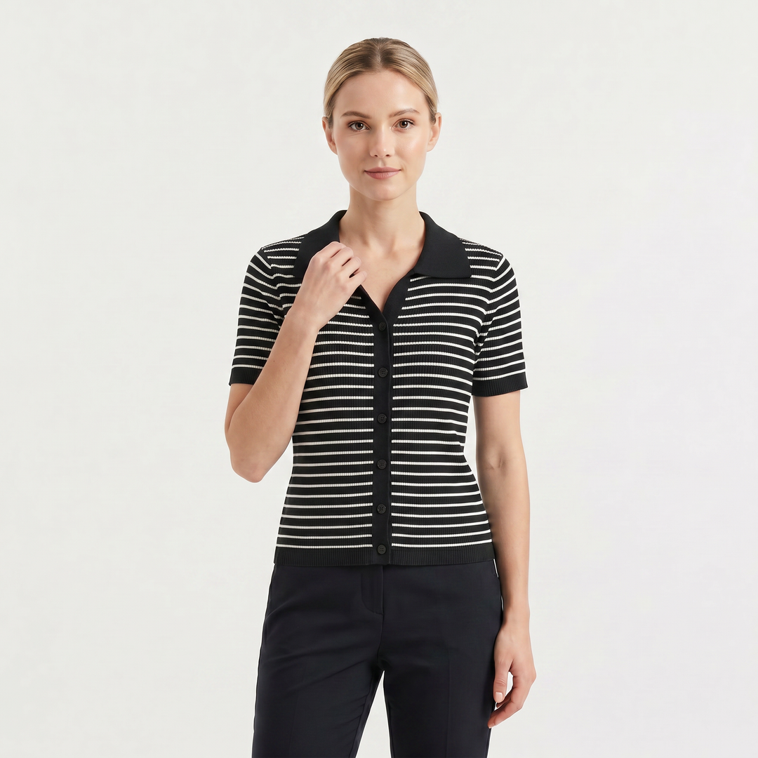 Striped Button-Up Polo Shirt