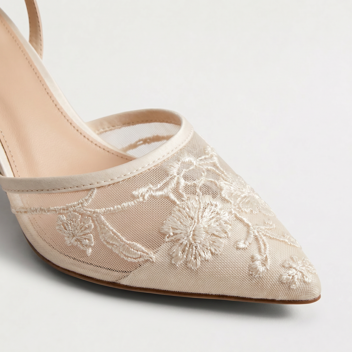 Embroidered Mesh Mule Heels - Pointed Toe