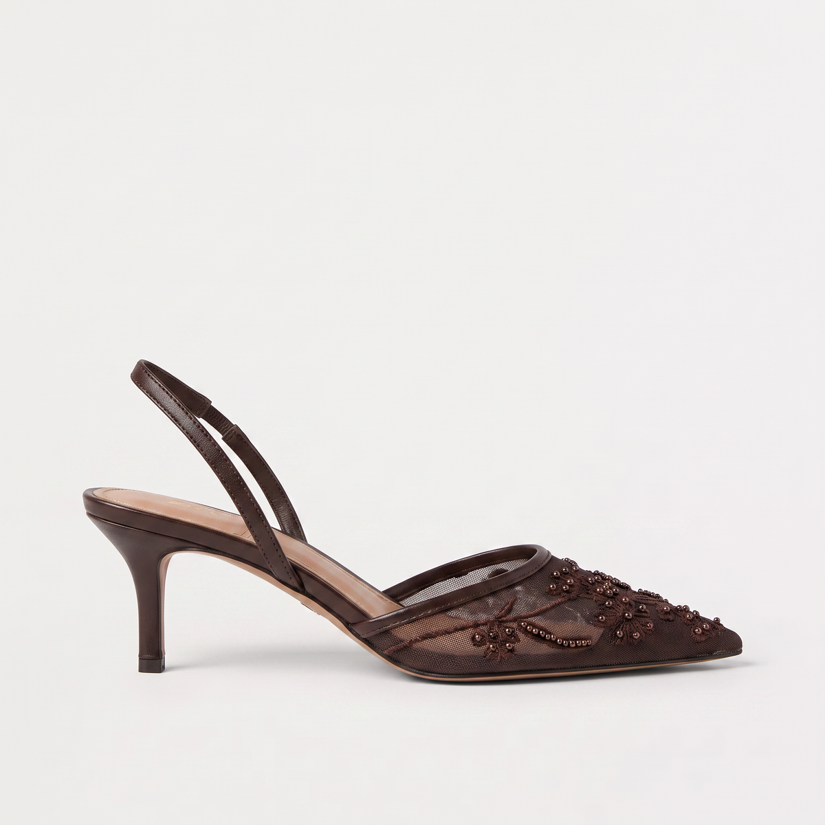 Embroidered Mesh Mule Heels - Pointed Toe