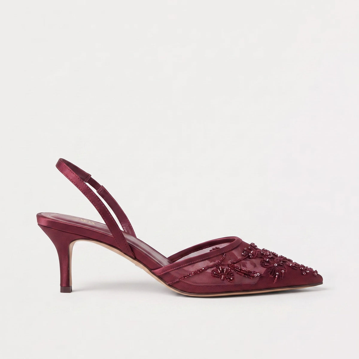 Embroidered Mesh Mule Heels - Pointed Toe