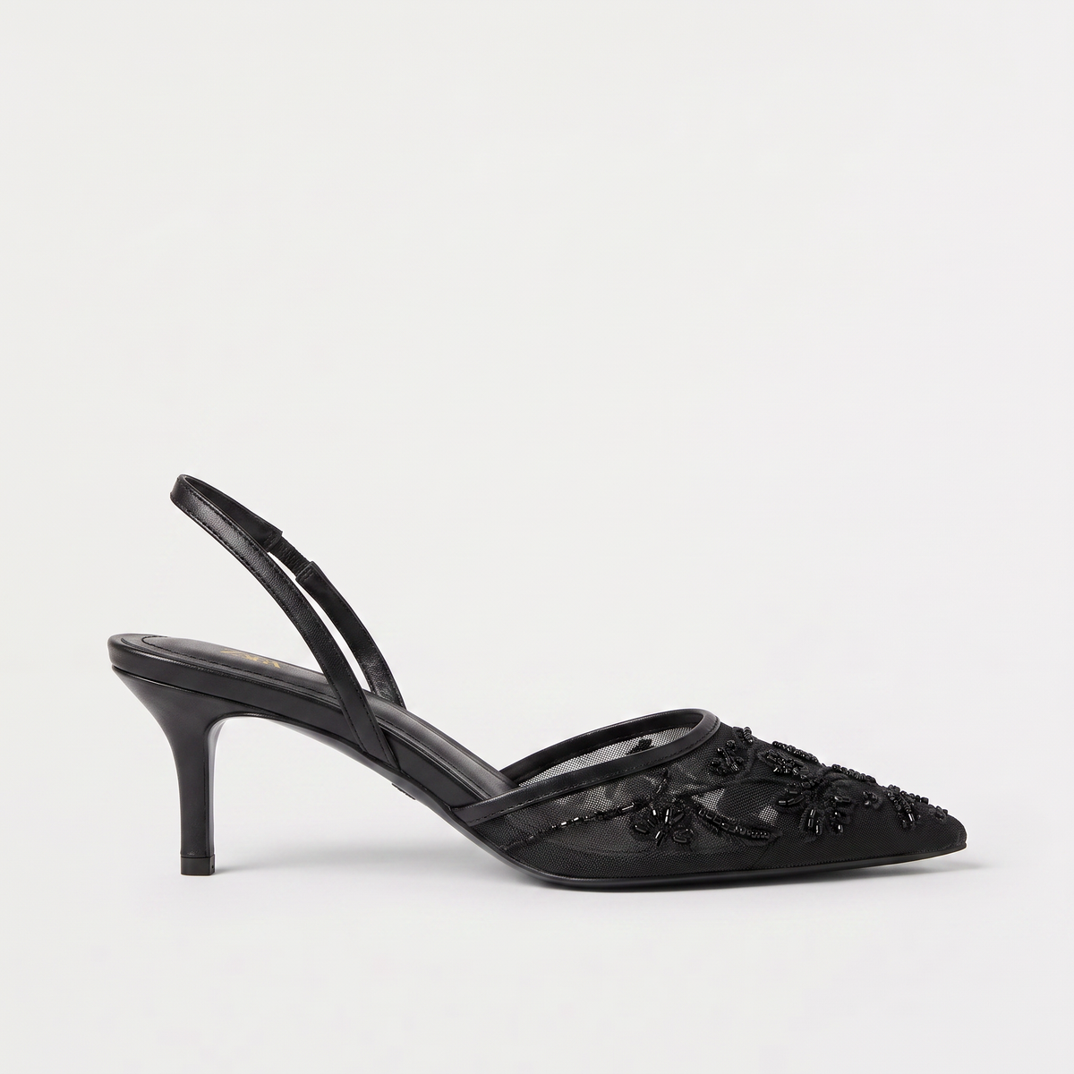 Embroidered Mesh Mule Heels - Pointed Toe