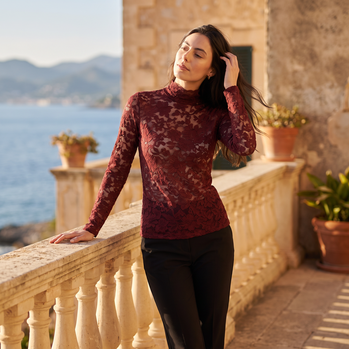 Lace High-Neck Blouse