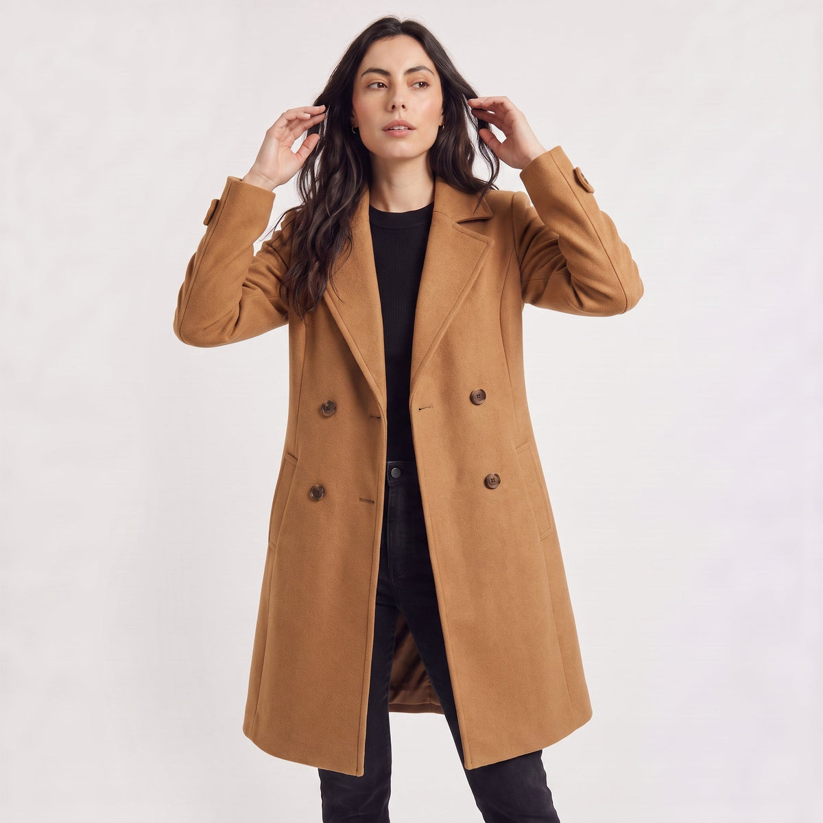 Double-Breasted Wool Blend Coat