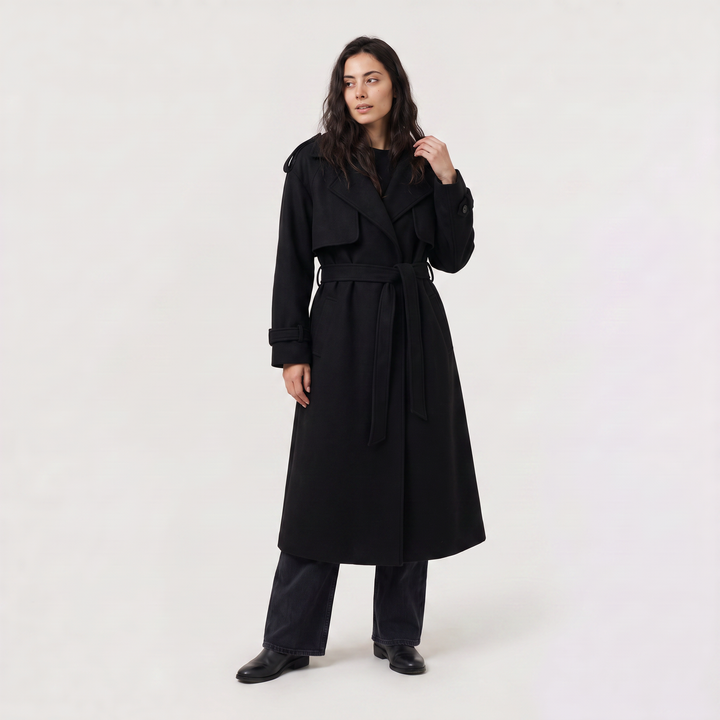 Long Belted Wool Blend Coat