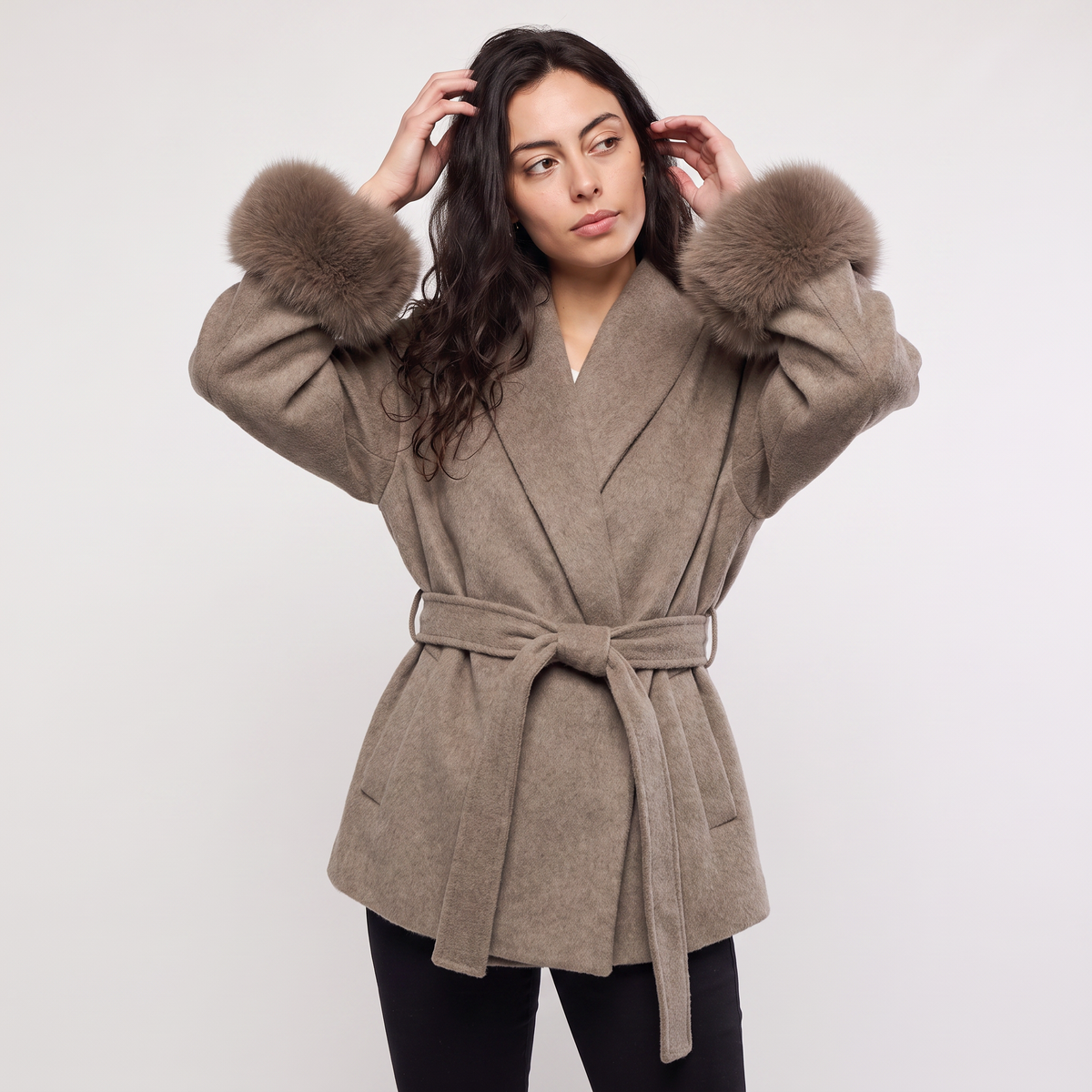 Wool Blend Coat with Faux Fur Cuffs