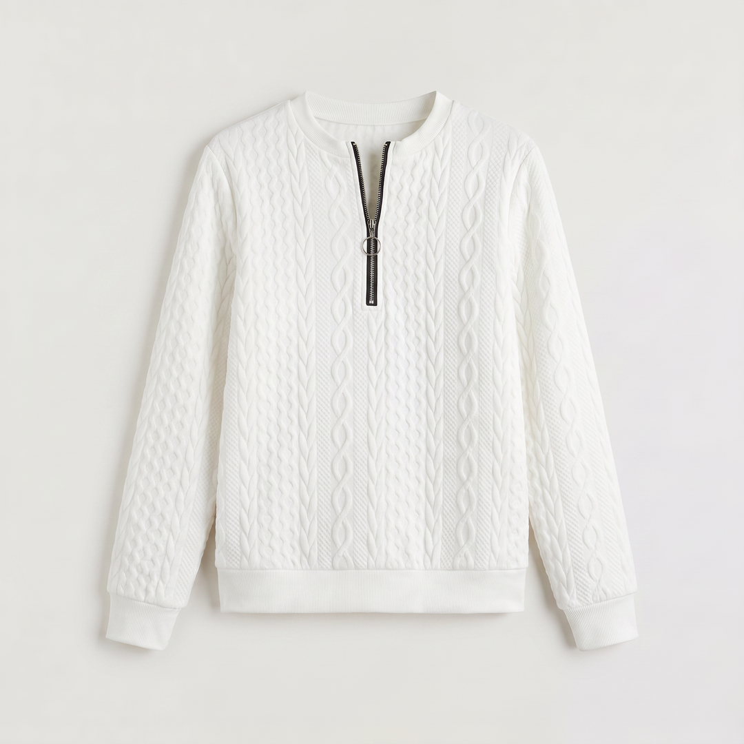 Casual Cable Knit Zip-Neck Sweater