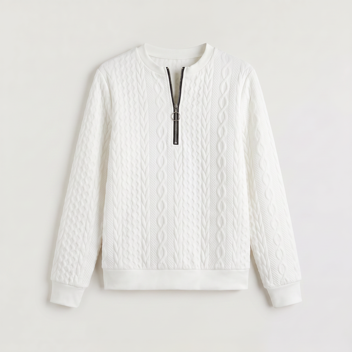 Casual Cable Knit Zip-Neck Sweater