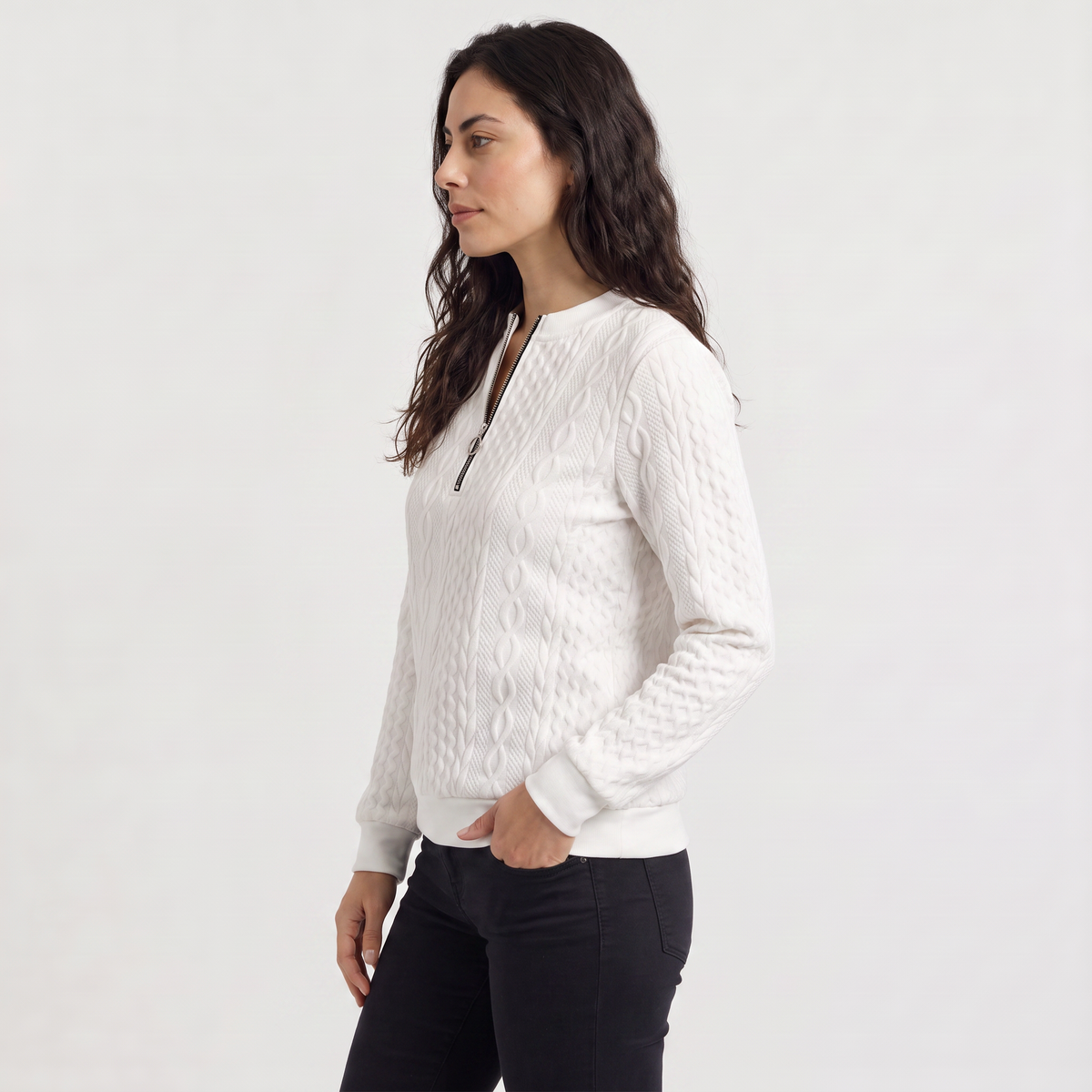 Casual Cable Knit Zip-Neck Sweater