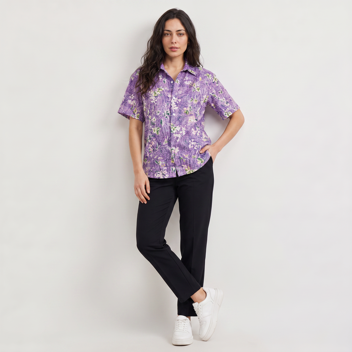 Floral Button Front Short Sleeve Blouse