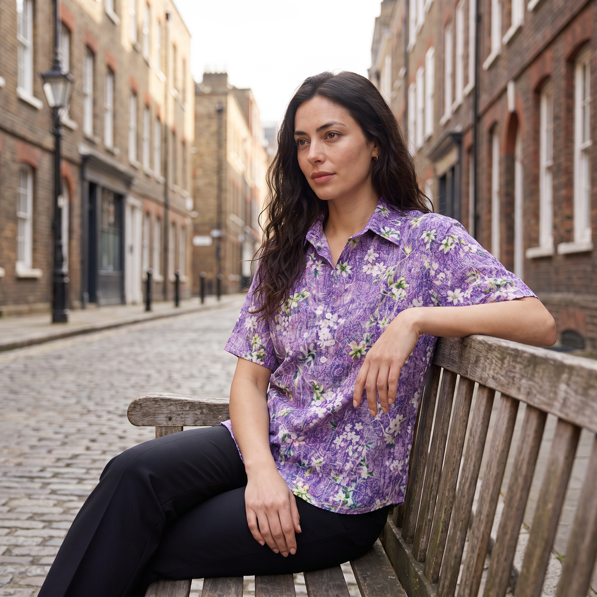 Floral Button Front Short Sleeve Blouse