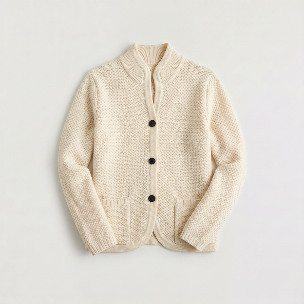 Textured Knit Stand Collar Cardigan
