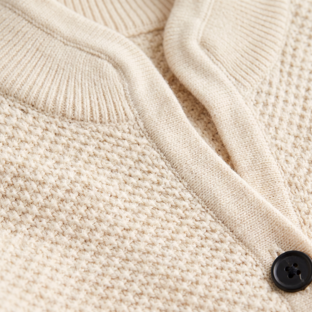Textured Knit Stand Collar Cardigan