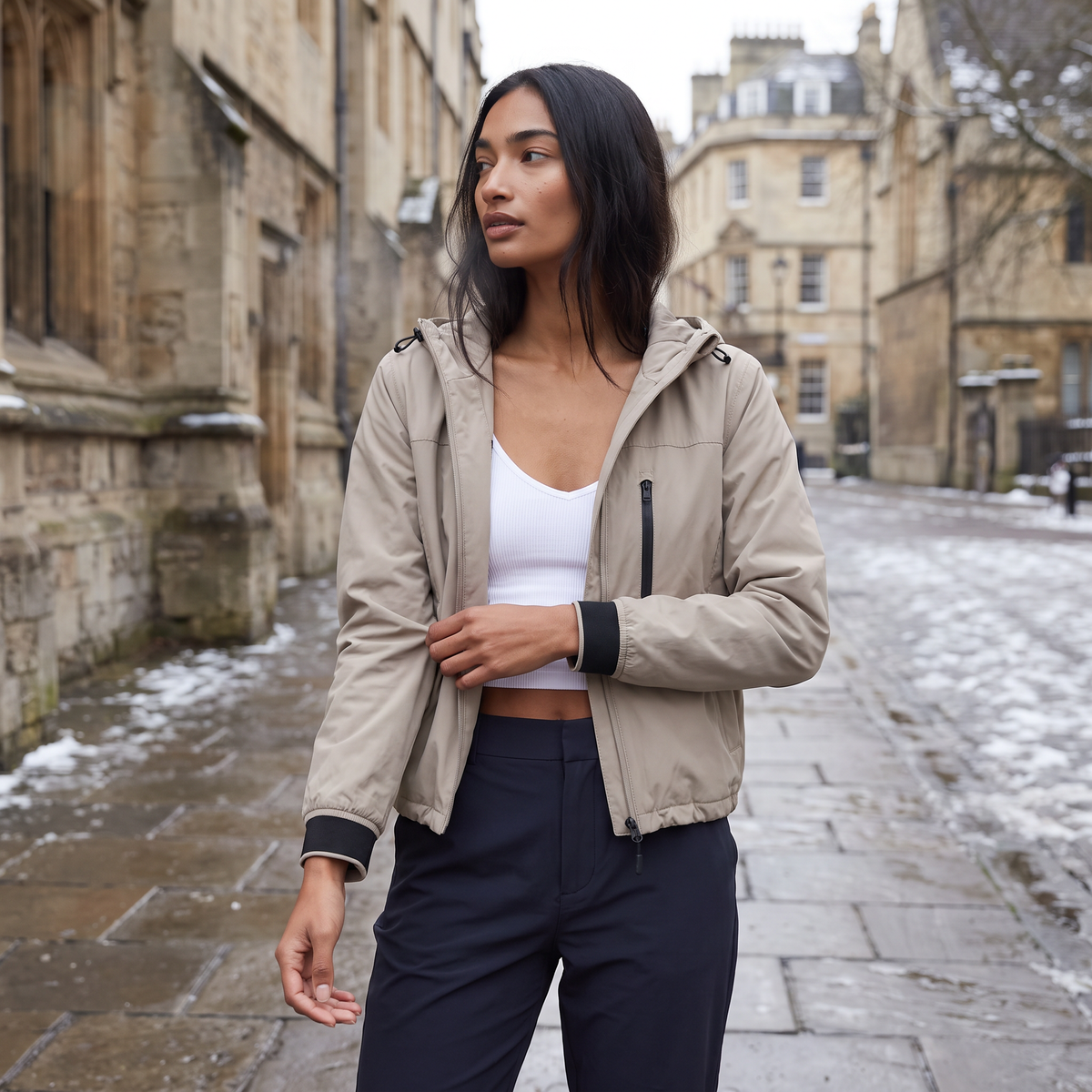 Cropped Hooded Windbreaker Jacket