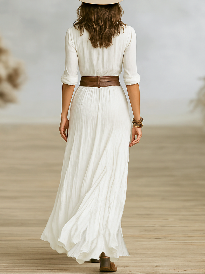 Aurora Long Linen Dress with Belt