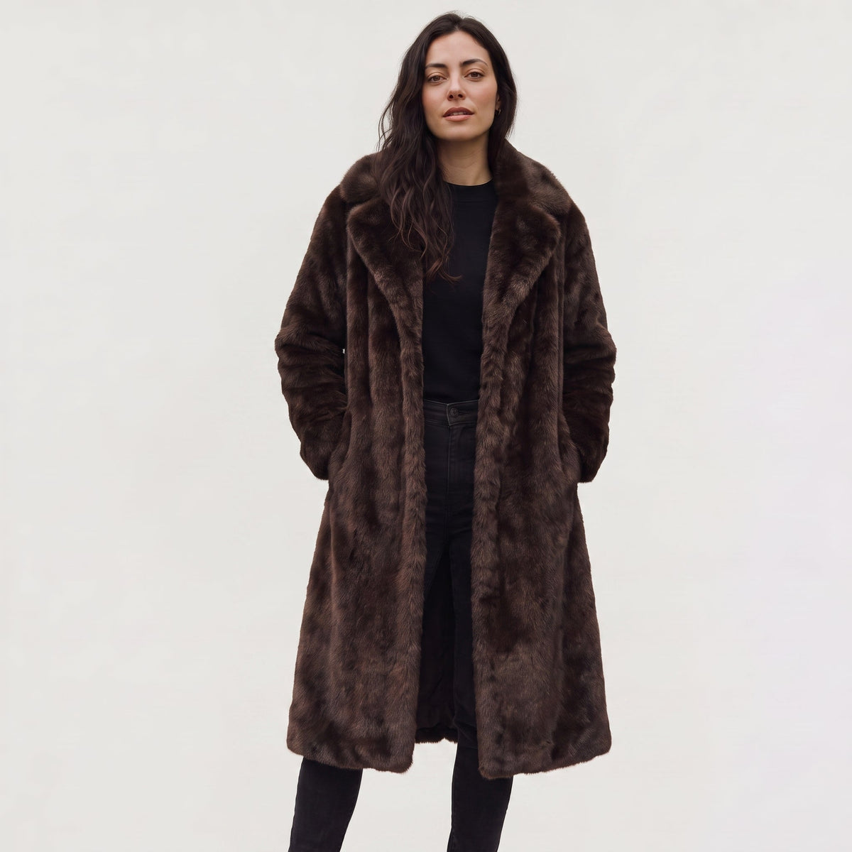 Long Faux Fur Trench Coat