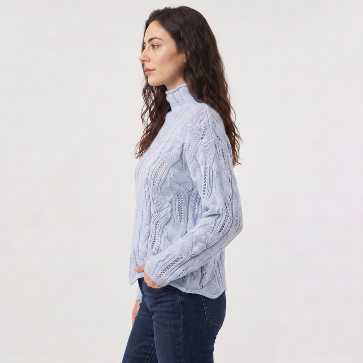 Pointelle Cable Knit Turtleneck Sweater
