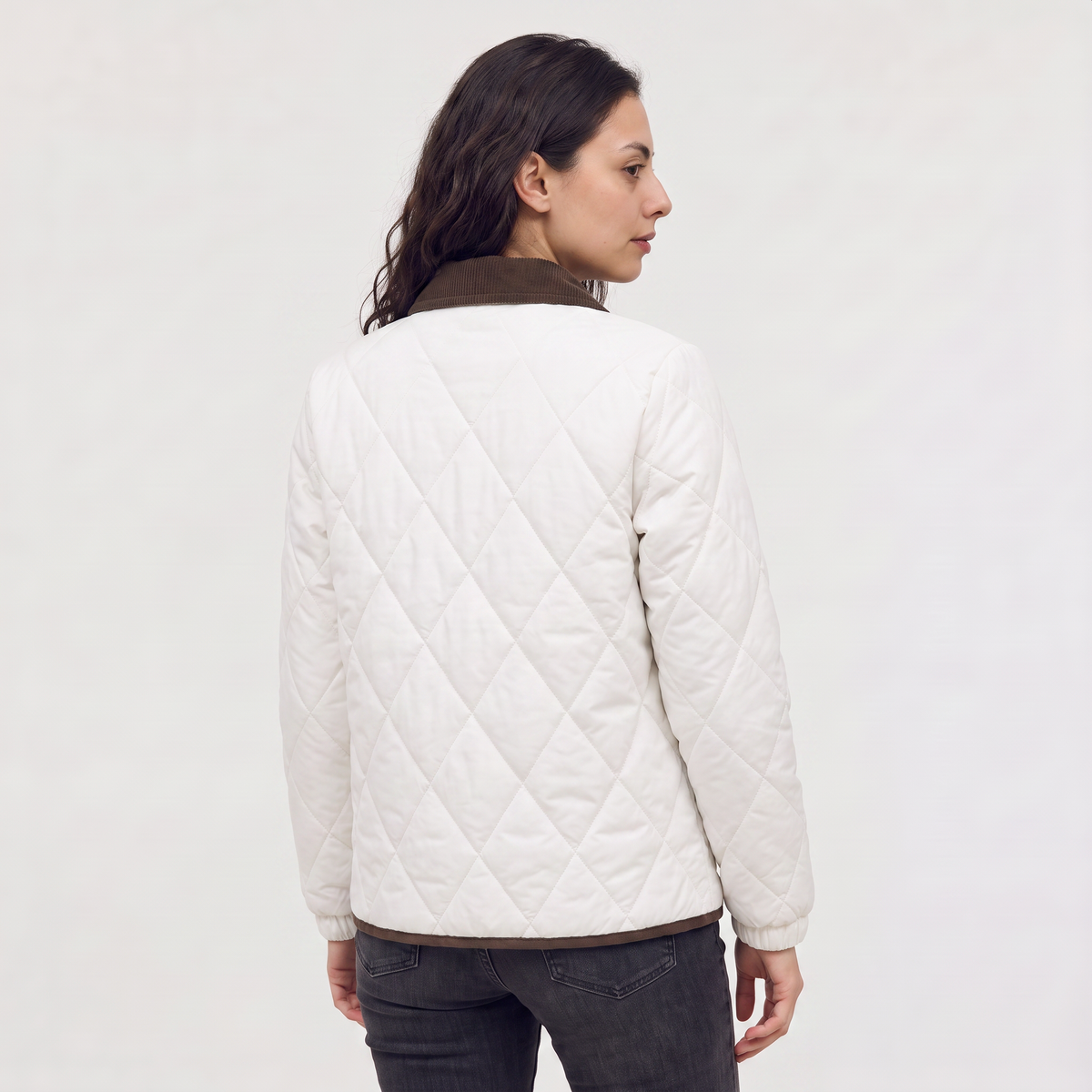 Quilted Puffer Jacket with Corduroy Collar