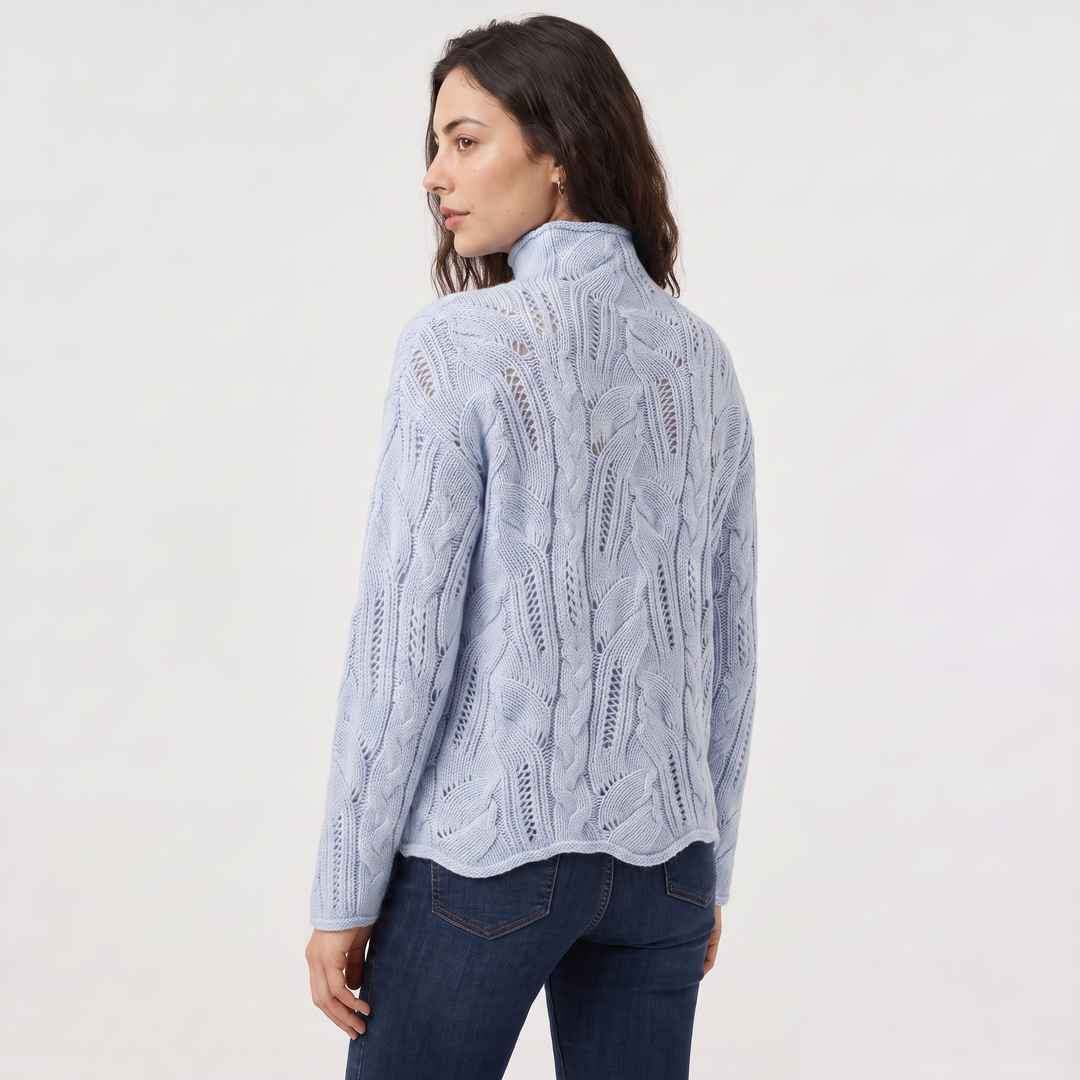 Pointelle Cable Knit Turtleneck Sweater