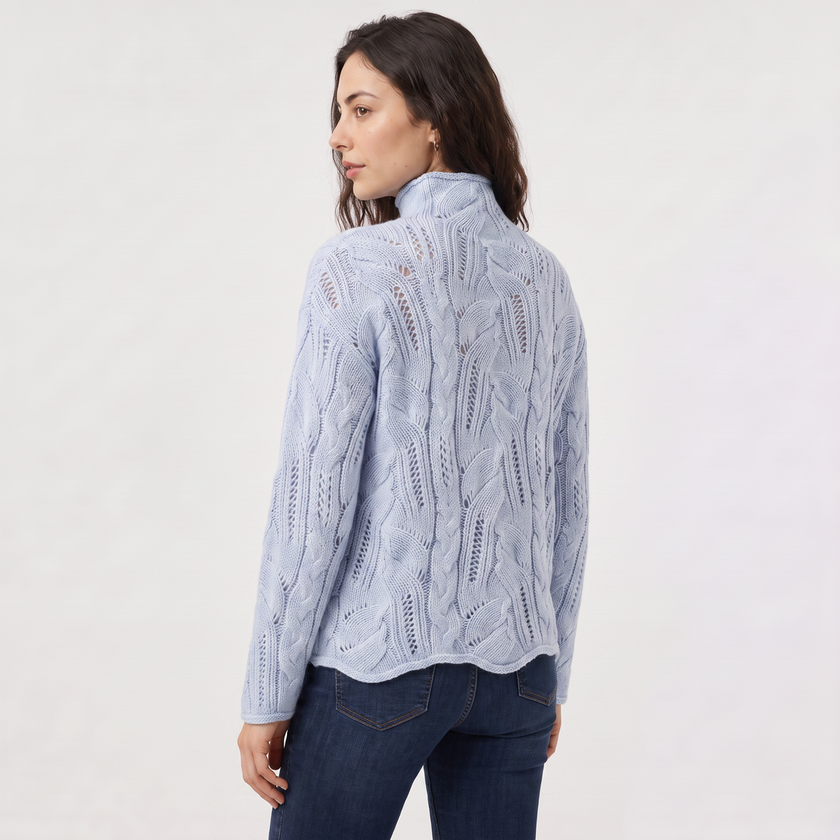 Pointelle Cable Knit Turtleneck Sweater