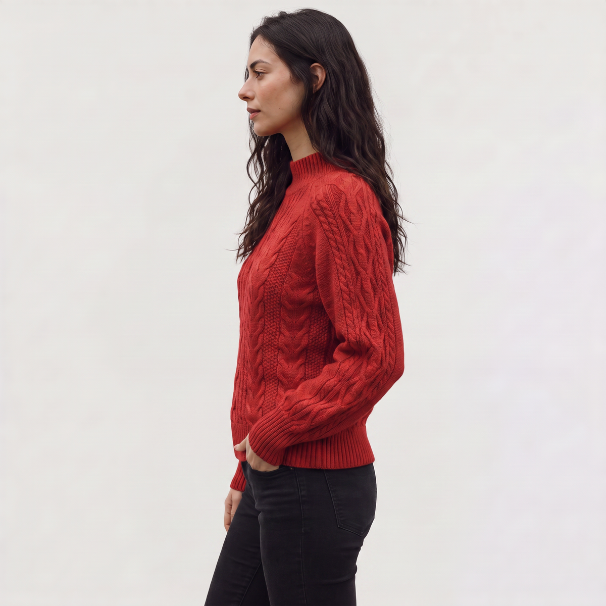Cable Knit Mock Neck Sweater