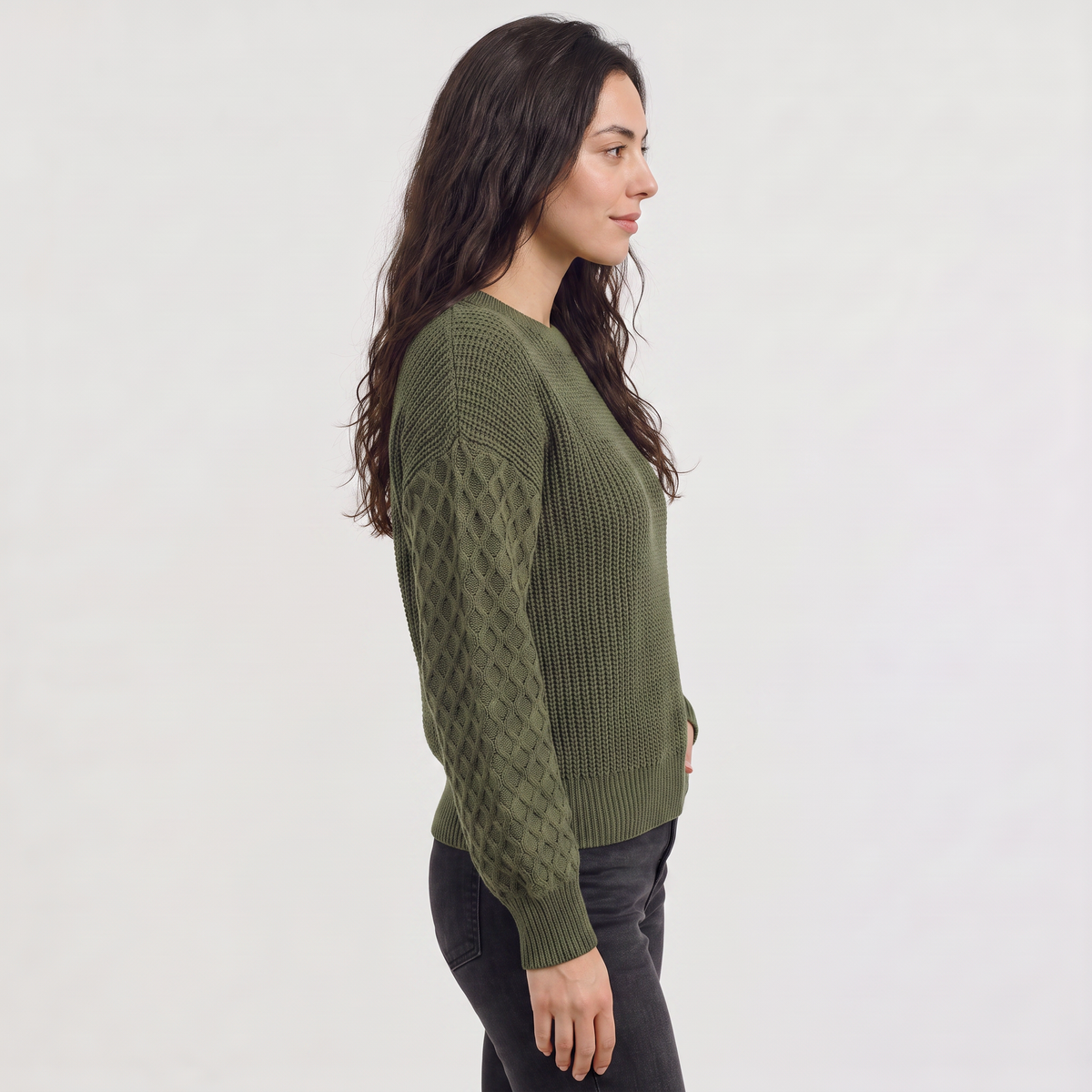 Lantern Sleeve Knit Sweater - Textured Winter Sweater