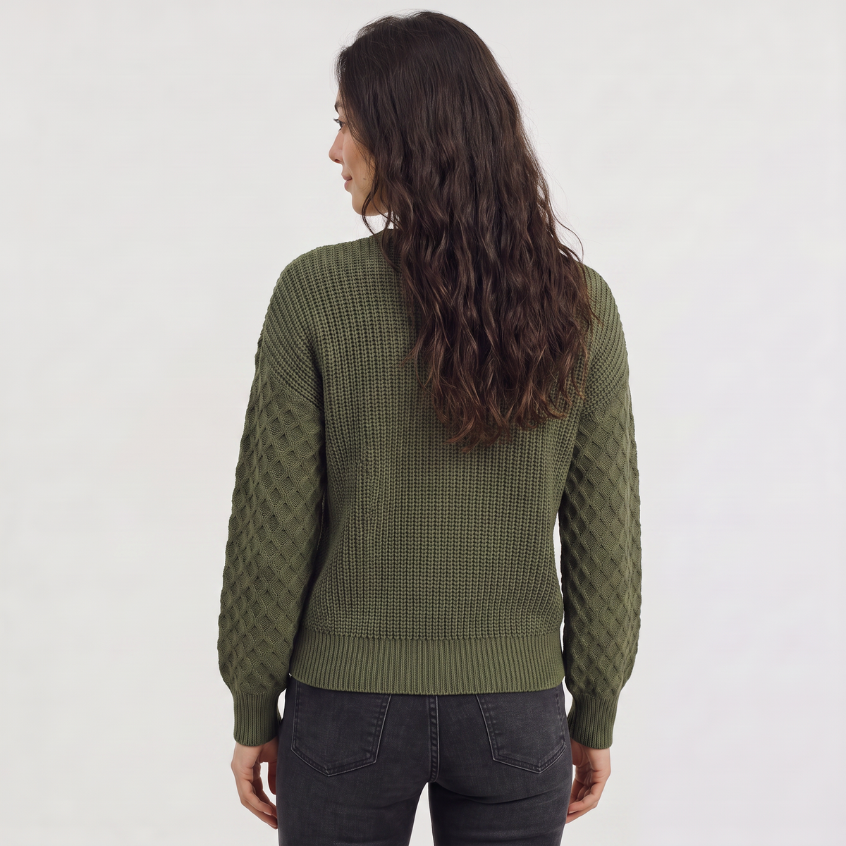 Lantern Sleeve Knit Sweater - Textured Winter Sweater