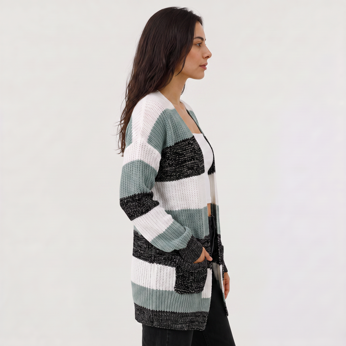 Lightweight Open-Front Knit Cardigan