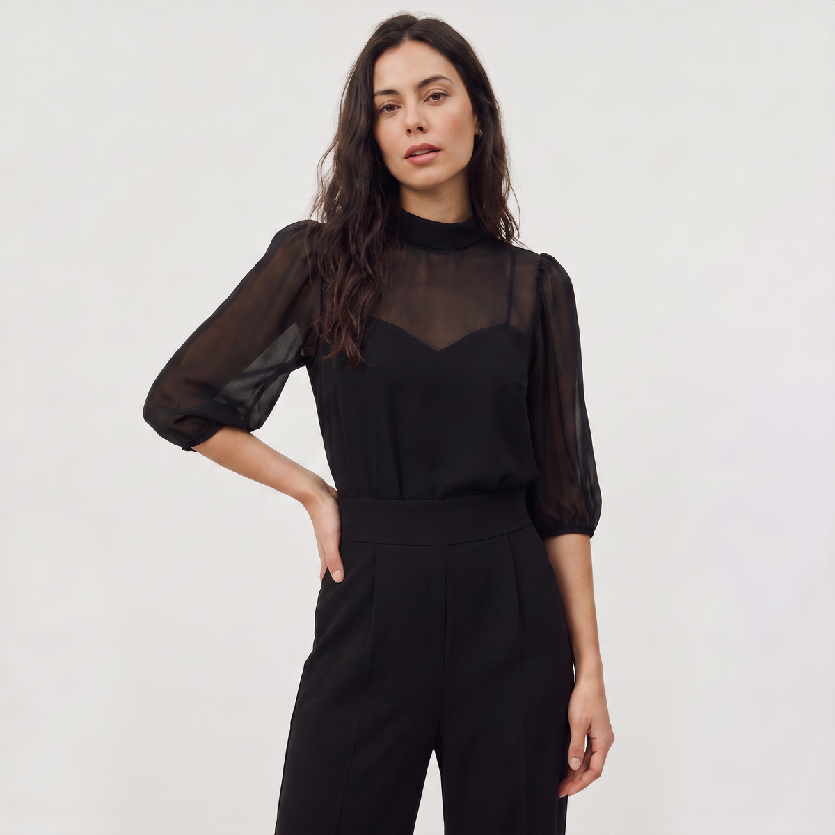 Wide-Leg Puff Sleeve Jumpsuit